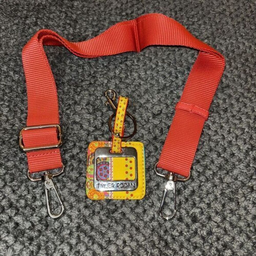Tyler Rodan Stainless Steel Key Fob Fabric‎ Floral Print Red Logo Tag & Strap